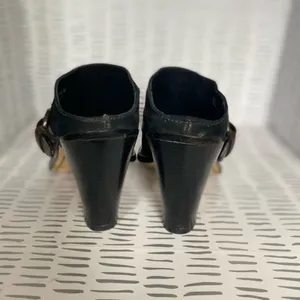 Cole Haan Womens Black LeatherNuBuck Buckle Mule Heeled Booties‎ Size 8B thumbnail 4