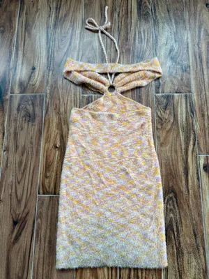 Princess Polly Novah Knit Halter Mini Dress Orange Pink Size Large thumbnail 9