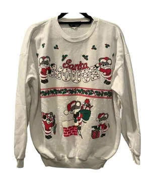 Vtg 90s Santa Mouse Christmas Sweatshirt Crewneck White Grannycore Ugly XL Mice thumbnail 1