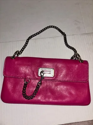 Michael Kors Fuchsia Pink Leather Shoulder Bag Silver Chain Handle And Lock thumbnail 3