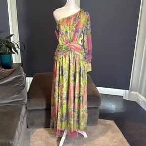 Women’s Floral One Shoulder Lightweight Summer Dress Leg Slit Cut Outs Size M thumbnail 3