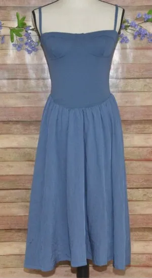 Chyrii Ladies S Blue Bustier Bodice Midi Summer Sun Dress Sleeveless Casual thumbnail 1