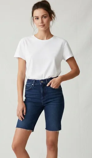 NWT!! Free People So Chic High Waist Denim Bermuda Shorts Size 24 thumbnail 1