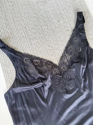 Vintage Bali Black Lace Trim Satin Chemise Slip Dress Size 34 thumbnail 7