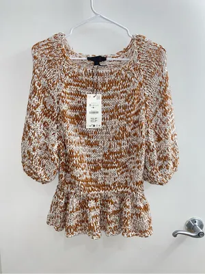Zara Brown and White Knit Blouse Small thumbnail 1