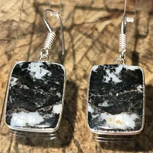 Square White Buffalo Turquoise Earrings 1 1/2” Black thumbnail 3