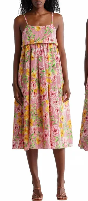 STITCHDROP Barbuda Floral Print Sleeveless Midi Dress NWT Sketch Peony XS thumbnail 1