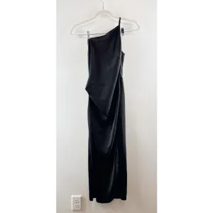Petal & Pup Satin Asymmetrical One Shoulder Cocktail Maxi Dress Black 2 thumbnail 2