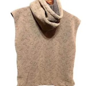 Hooded Fleece Vest Sleeveless Jacket Horseshoe Pattern‎ Brown Casual thumbnail 2
