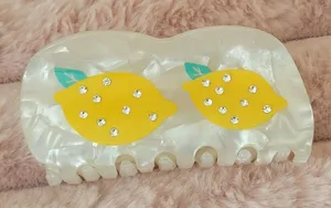 New Pink Linen Lemon fruit Acetate Claw Clip Yellow thumbnail 1