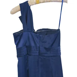 BCBG Maxazria Satin One Shoulder Mini Dress Size 6 Navy Blue Cocktail Event thumbnail 8
