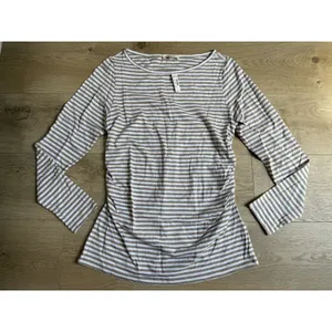 NWT Madewell Ruched Crewneck Long-Sleeve Tee in Soft Slub coastal dume size M thumbnail 2