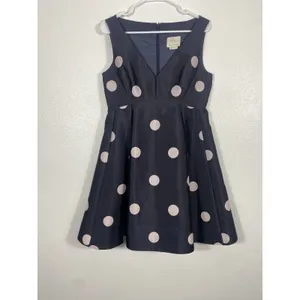$448 KATE SPADE SPOTLIGHT V NECK BLACK & PINK POLKA DOT DRESS SIZE 8 A-Line thumbnail 3