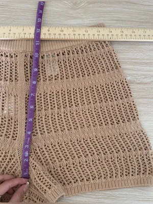 Aerie Small NEW Crochet Open Knit Shorts Tan Camel Resort Vacation Getaway thumbnail 5