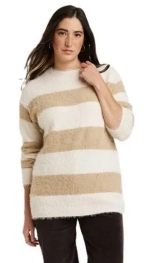 Universal Thread NWT XXL Cream Tan Striped‎ Fuzzy Eyelash Knit Sweater thumbnail 1