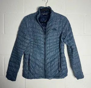 The North Face Thermoball Puffer Jacket Womens Small Blue White Print Full Zip thumbnail 1