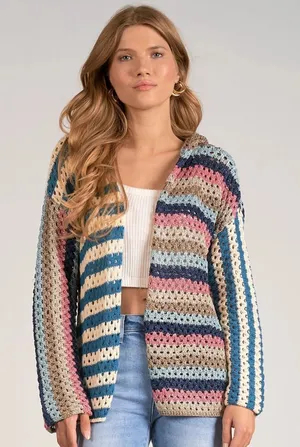 Elan Nara Crochet Blue Pink Multicolor Sweater Cardigan NWT thumbnail 1