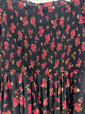 Old Navy Black Long-Sleeve Floral Square-Neck Dress smocked L dark romance thumbnail 4