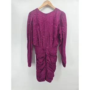 Zara Dress Womens Medium Ruched Mini Magenta Black Polka Dot Long Sleeve EUC thumbnail 3