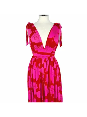 Sugarlips Caribbean Crush Descanso Pleated Maxi Dress Pink Red Size Small NWT thumbnail 3