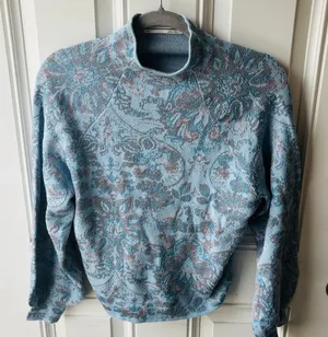 Anthropologie Light Blue Gray Floral Turtleneck Sweater thumbnail 1