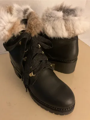 275 Central women black leather fur platform combat waterproof boots US 8 thumbnail 10
