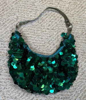 Emerald Green Large Disc Sequin Hobo Bag Metallic Gold Strap Mermaidcore Party thumbnail 1