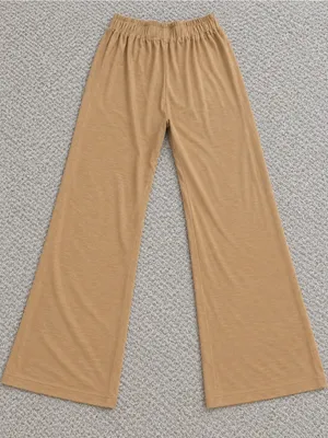 Known Supply Thorn Pant Tan Wide leg High Waist Latte Slub Organic Cotton Lounge thumbnail 3