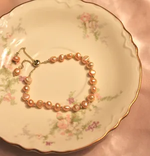Pink freshwater pearl adjustable slider bracelet thumbnail 4
