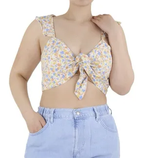 ASOS‎ Micro Floral Crop Tie Front Top Women's 8 Dainty Ruffle Sleeves Resort NEW thumbnail 1