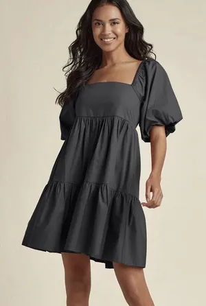 Gianni Bini Black Puff Sleeve Mini Dress Size‎ Large Going Out Party Babydoll thumbnail 1