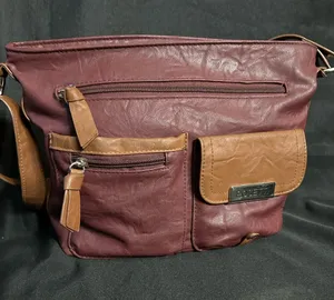 Rosetti Women’s Soft Leather Burgundy & Tan Multi-Pocket Hobo Satchel Bag Purse thumbnail 1
