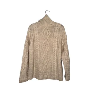 J.Crew Turtleneck Sweater Women XL Beige Good Wool Cable Hand Knit thumbnail 3
