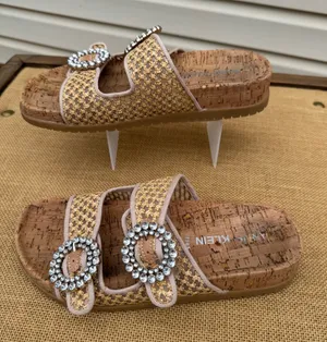 Anne Klein Hazel Tan Slide Sandals with Rhinestone Buckles 8.5 thumbnail 1