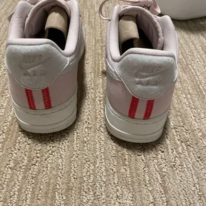 Pink Nike stitched Air Force ones thumbnail 4