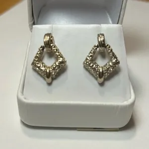 3/$20 Beautiful Gold Plated Drop Diamond Square Shaped Dangle Earrings thumbnail 1