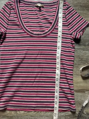 Madewell Pink and Black Striped Scoop Neck Short Sleeve Tee L thumbnail 2