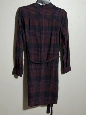 Loft‎ Women Purple/Black Plaid Long Sleeve Button Up Dress Belt size M Petite thumbnail 7