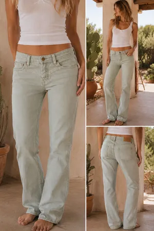 Free People We The Free Western Yoke Sage Green Low Rise Straight Denim Jeans thumbnail 2