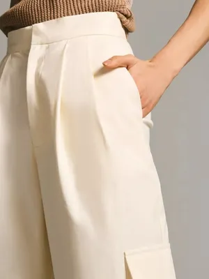 NWT Anthropologie Du Paradis Wide Leg Cargo Pants Cream Size 10 Retail $170.00 thumbnail 4