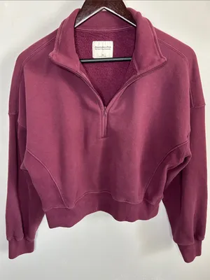 Abercrombie & Fitch Plum Half-Zip Fleece Cotton Blend Pullover Sweatshirt thumbnail 9