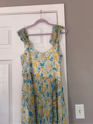 Astr the Label Sleeveless Floral Yellow Blue Maxi Dress Mock Neck Summer Wedding thumbnail 7