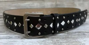 Apt 9 Studded Leather Belt M Black Diamond Mirrors Double Prong Y2K Grunge Punk thumbnail 1