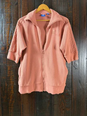 adidas Women’s Oversized Short-Sleeve Waffle Jacket in Dusty Pink thumbnail 2