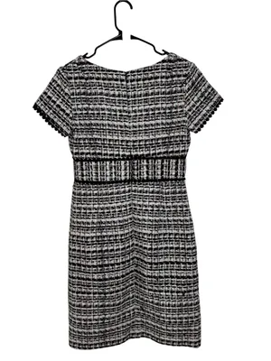 Sara Campbell Tweed Sheath Dress Black White Bouclé Career Country Club Size 0 thumbnail 9