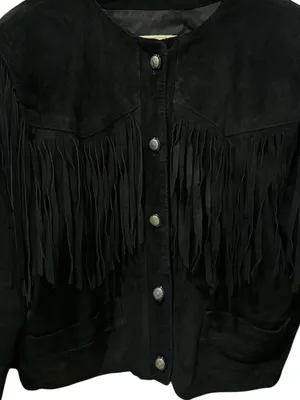 Vintage Black Suede Fringe Leather Cropped Western Boho Style Jacket Size: M thumbnail 4