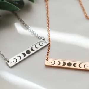 Boutique White Gold Plated‎ Celestial Necklace w/ Moon Phases Bar Pendant Necklace 16-18” thumbnail 6