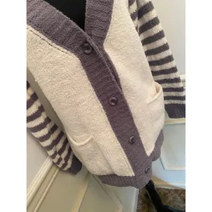 POL Cozy Colorblock Cardigan Sweater Striped Sleeves & Pockets Relaxed Fit Layer thumbnail 2