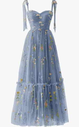 Blue Floral Prom / Formal Dress SZ 18 thumbnail 1