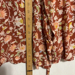 Billabong Wrap Dress Red Clay Crinkle Floral Blouson Sleeve Boho Cottage Party M thumbnail 12
